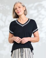 Linen-Blend Embroidered Tee thumbnail number 2