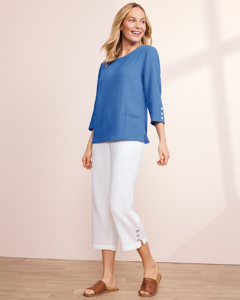 Nantucket Textured-Cotton Patch-Pocket Popover