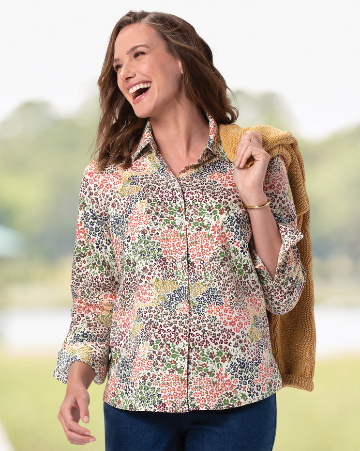 Foxcroft Autumn Spice Floral Non-Iron Shirt image number 1