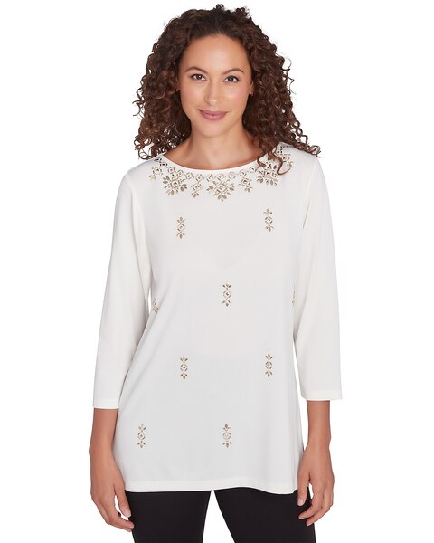 Ruby Rd® New And Now Knit Emb Solid Top