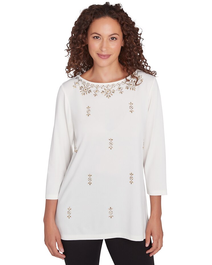 Ruby Rd® New And Now Knit Emb Solid Top image number 1