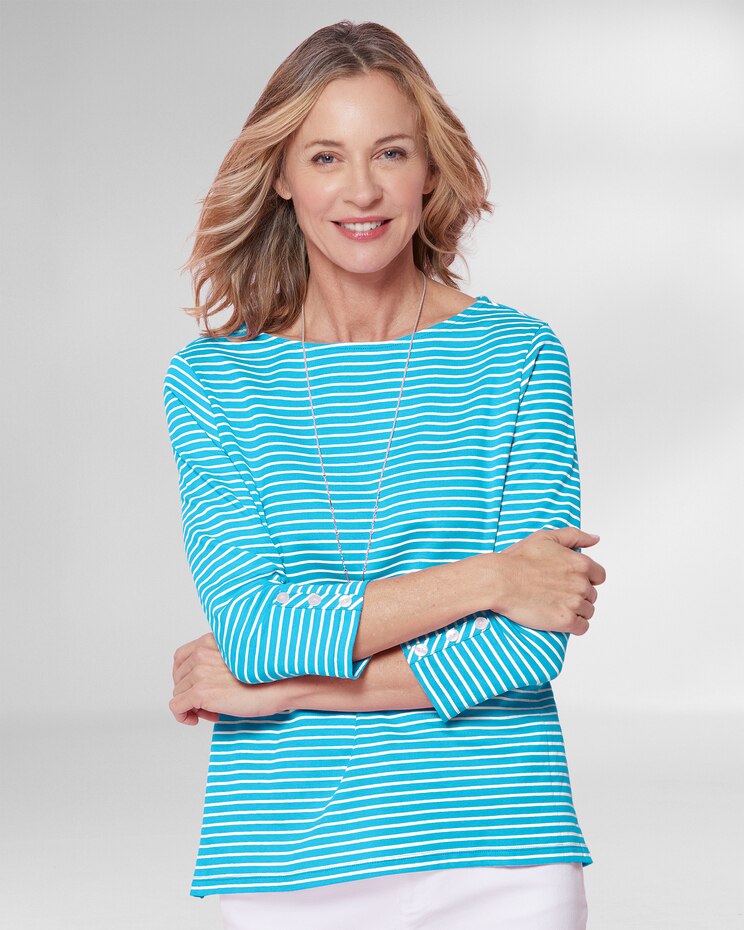 Coastal Cotton Striped Bateau-Neck Tee image number 1