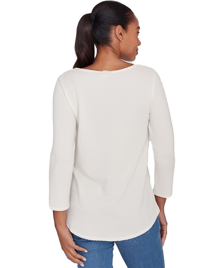 Ruby Rd® Paisley Patch Knit Trim Solid Top image number 3