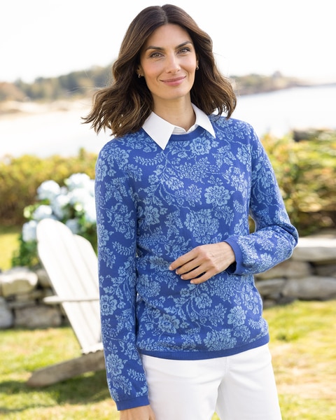 Cotton Two-Tone Floral Sweater