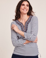 Alfred Dunner® Moody Blues Embroidered Neckline Stripe Top thumbnail number 1