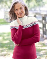 Ribbed Cotton Striped-Yoke Mockneck thumbnail number 1