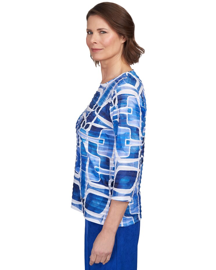 Alfred Dunner® Geometric Ruffle Three Quarter Sleeve Top image number 4