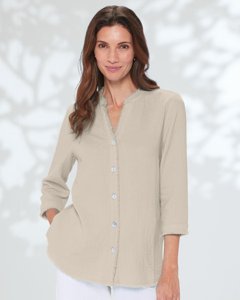 Nantucket Cotton Fringed Button-Front Tunic