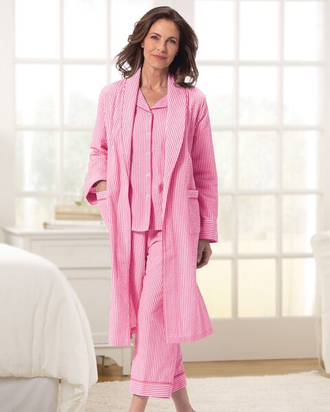 Cotton Seersucker Wrap Robe
