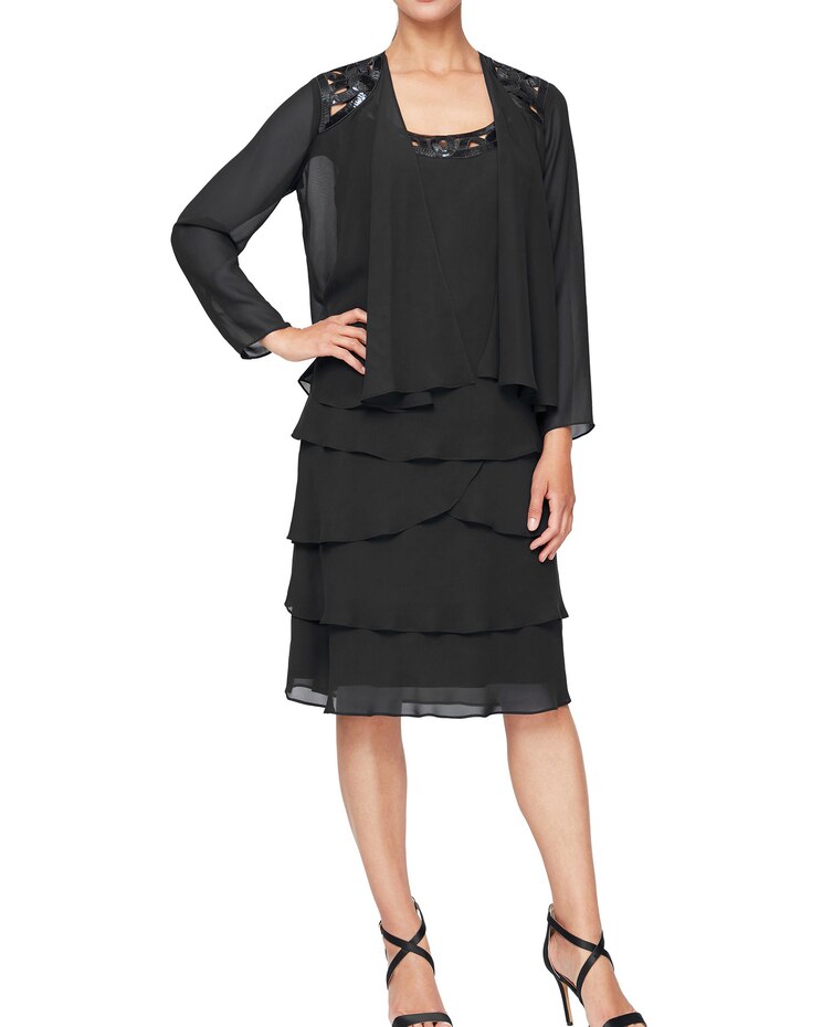 Two Piece Tiered Jacket Dress with Sequin Detail image number 1