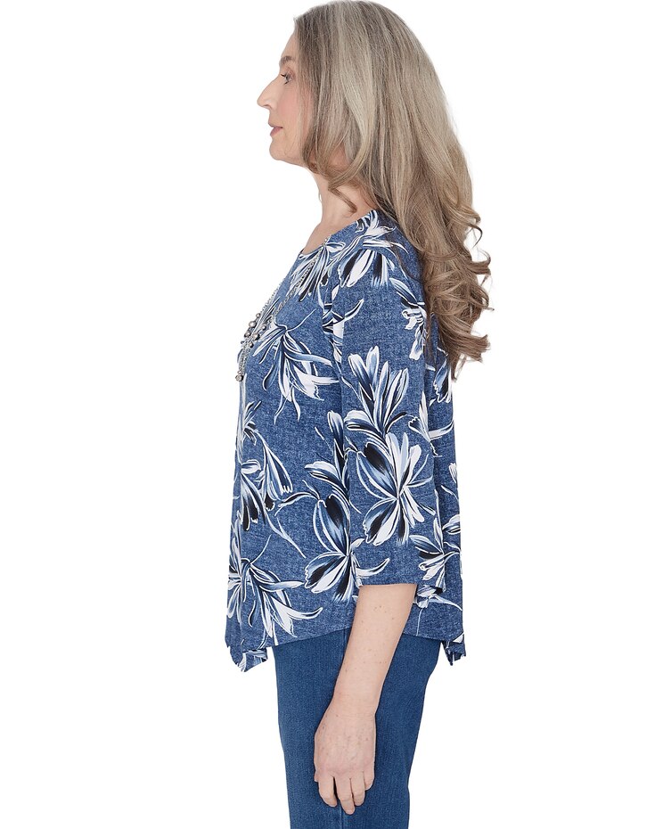 Alfred Dunner® Classics Elegant Flower Top with Necklace image number 4