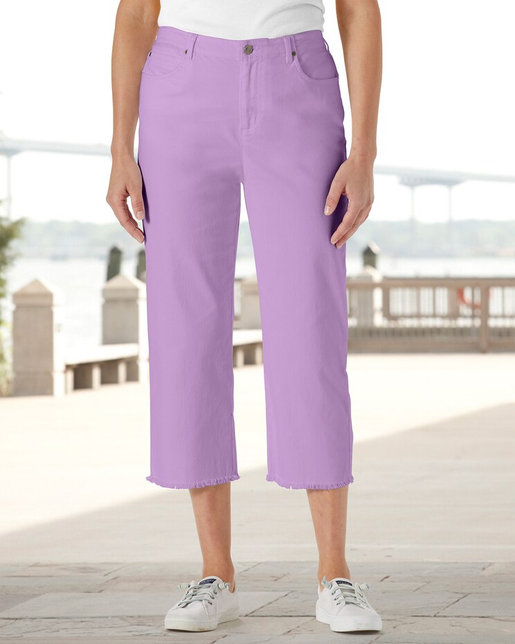 Dreamflex Fringe-Hem Comfort-Waist Capri Jeans image number 1