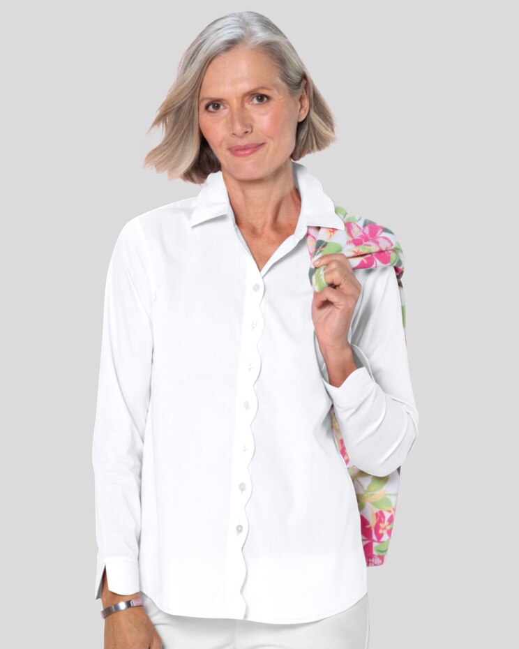Foxcroft® Scallop-Edge Non-Iron Shirt image number 1