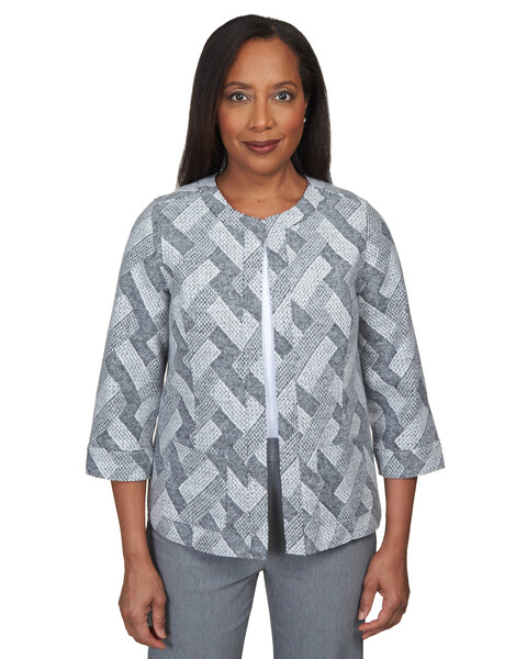 Alfred Dunner® Point Of View Geo Texture Crew Neck Jacket