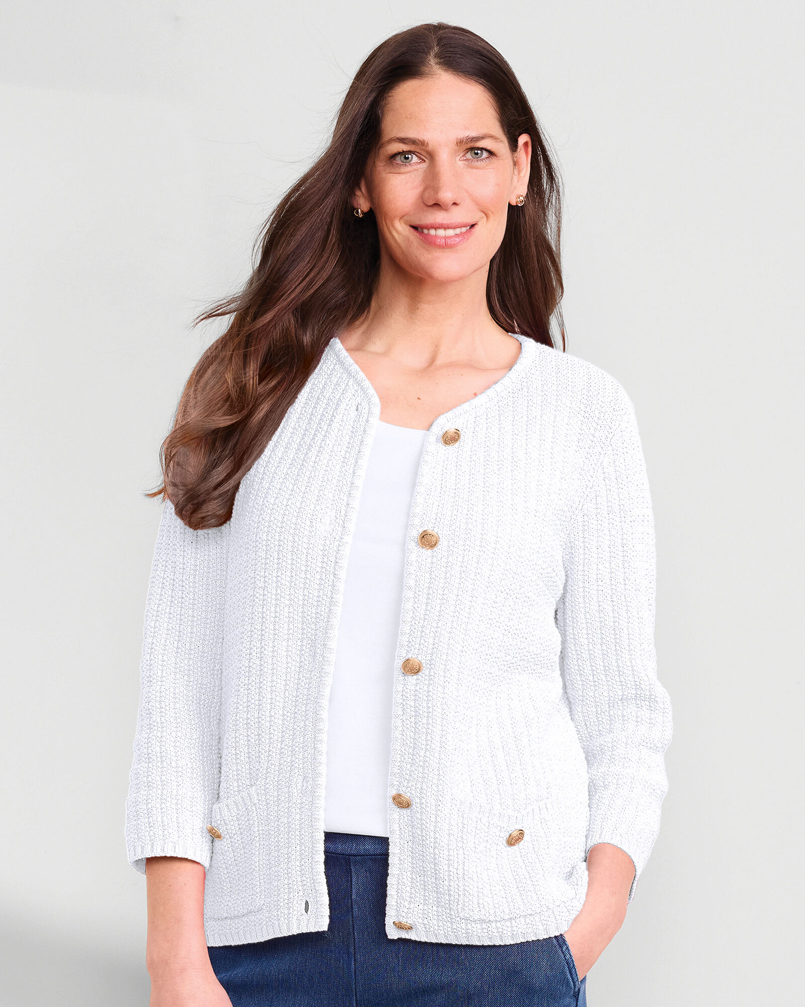 【超目玉枠】 Bayside Cotton Gold-Button Cardigan | Appleseed's カーディガン