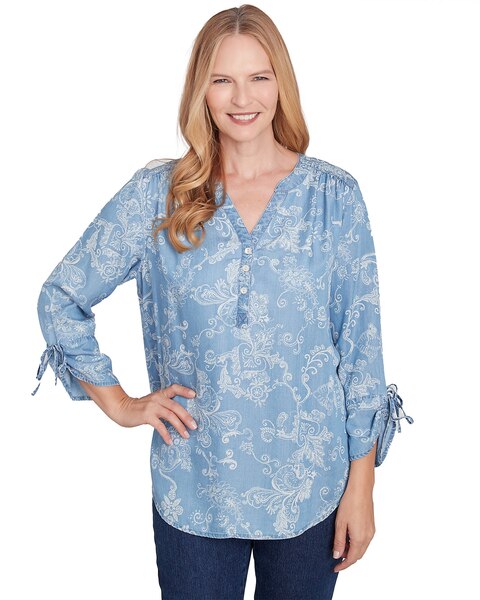 Alfred Dunner® Classics Super Soft Scroll V-Neck Henley Top