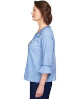 Alfred Dunner® Moody Blues Scroll Center Embroidery V-Neck Top thumbnail number 4