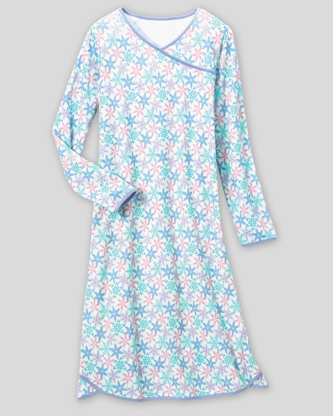 Snowflake-Print Faux-Wrap Nightgown