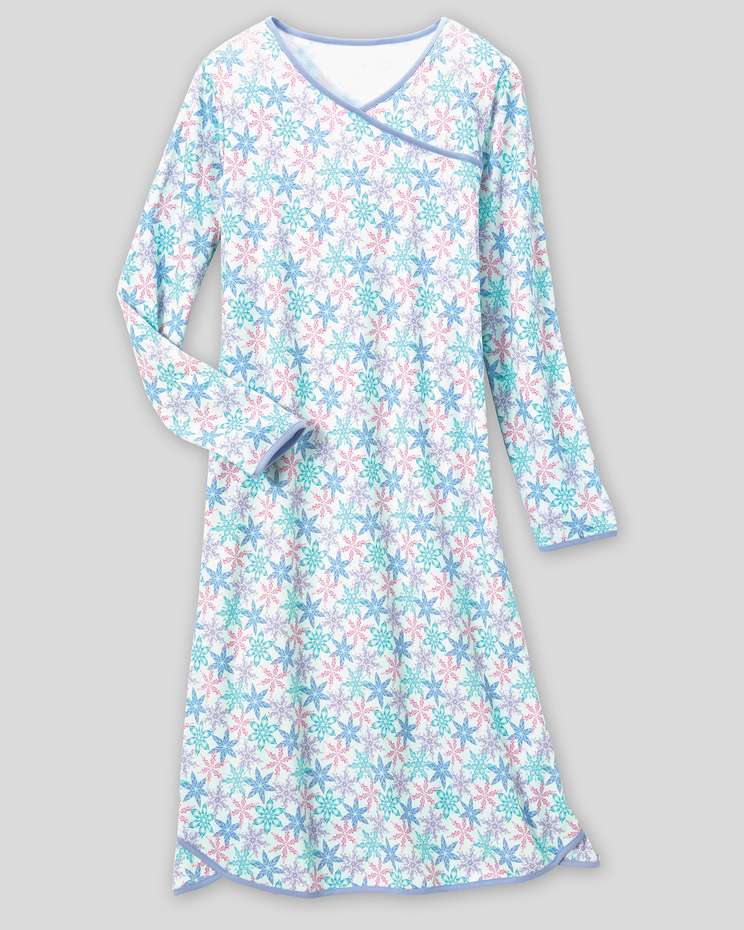 Snowflake-Print Faux-Wrap Nightgown image number 1