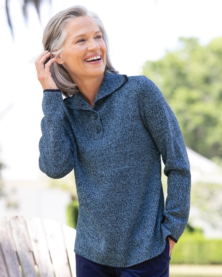 Marled Tipped Henley Sweater image number 1