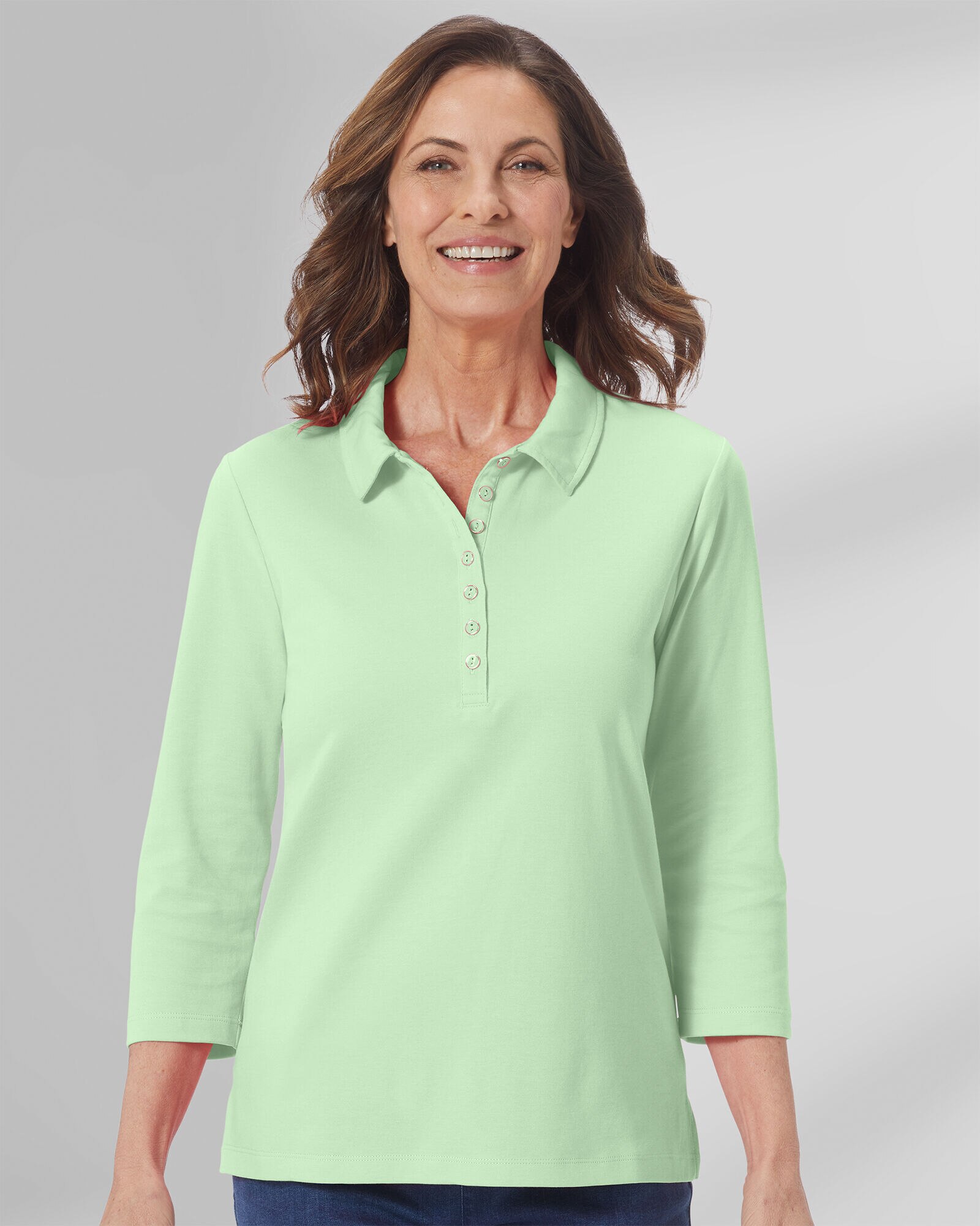 Women's three quarter sleeve polo shirts clearance