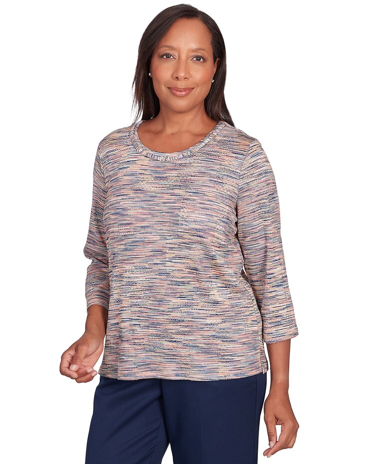 Alfred Dunner® A Fresh Start Space Dye Split Hem Top image number 3