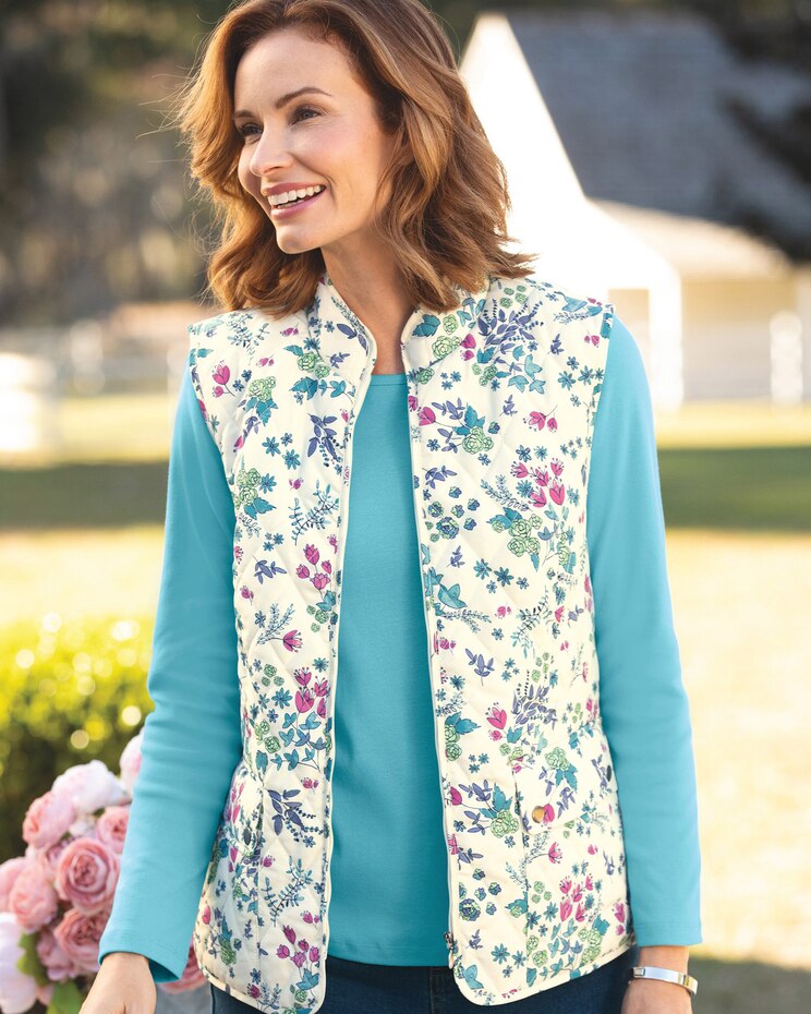 Limited-Edition Botanical-Print Quilted Vest image number 1