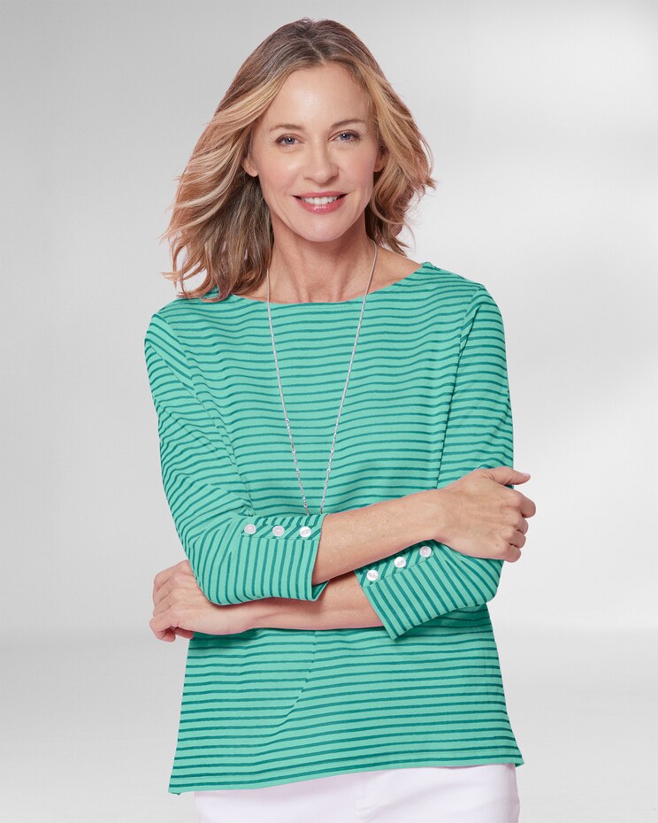 Coastal Cotton Striped Bateau-Neck Tee image number 1