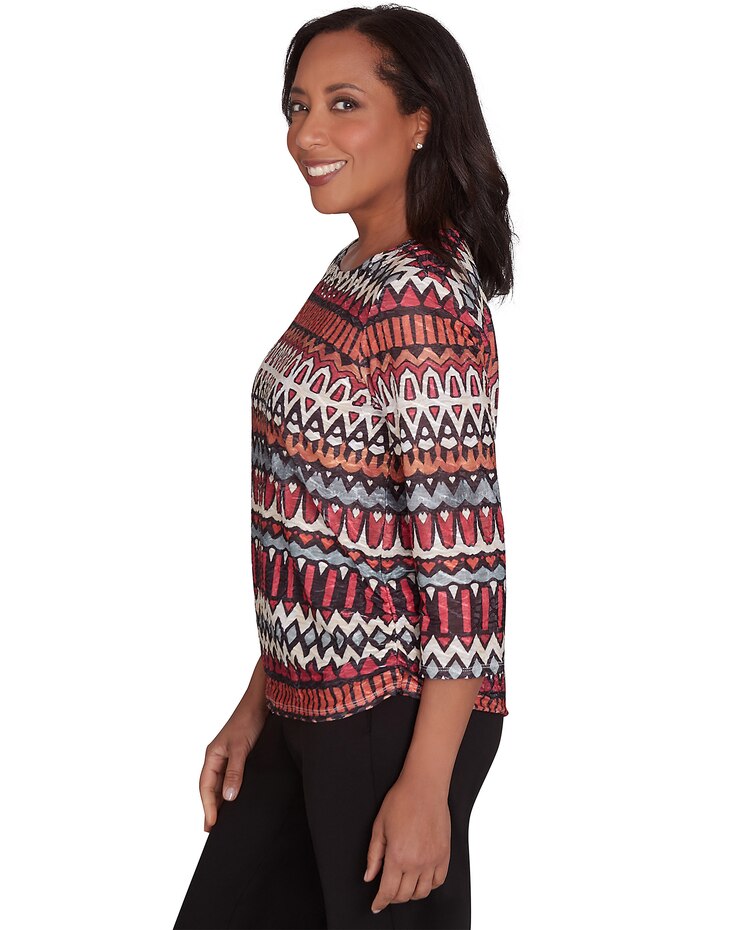Alfred Dunner® Runway Ready Geometric Crew Neck Top with Side Ruching image number 4