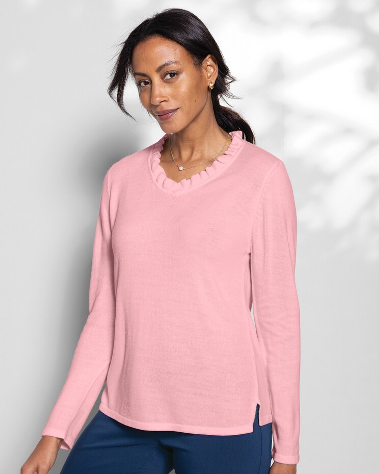 Spindrift Ruffled V-Neck Sweater image number 1