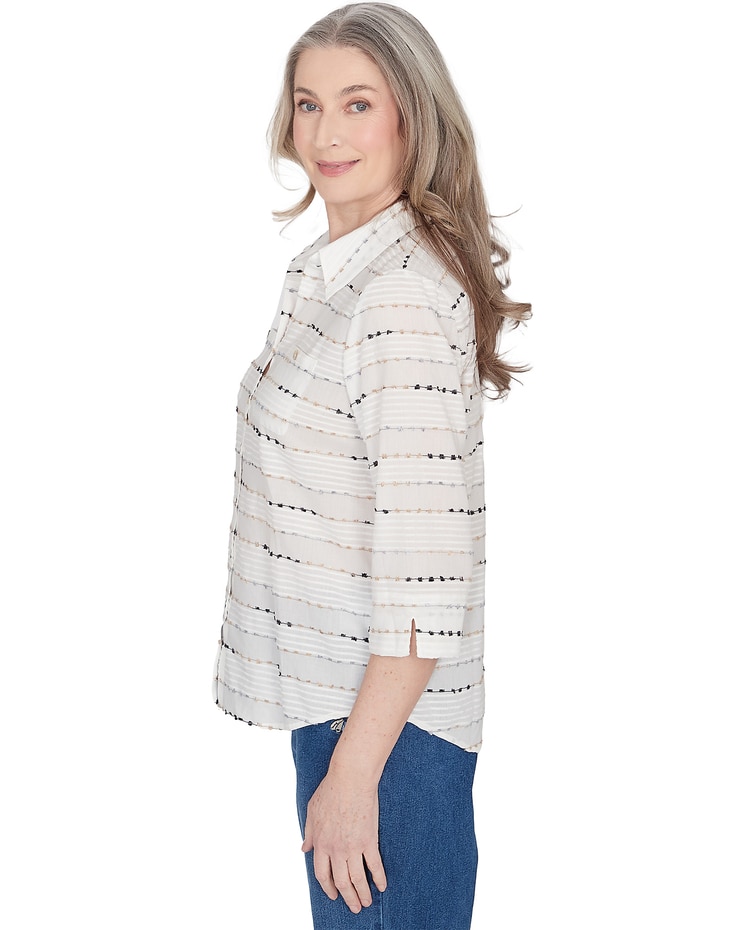 Alfred Dunner® Classics Classic Biadere Button Down Top With Front Pockets image number 4