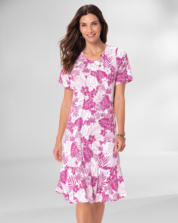 Palm Print Flounce-Hem Knit Dress image number 1