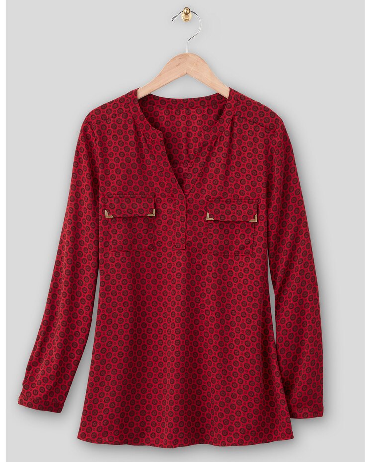 Silky Print Long-Sleeve Utility Blouse image number 1