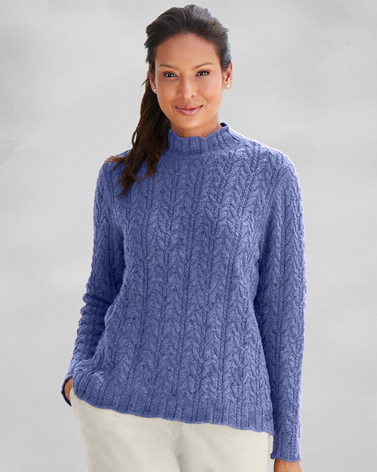 Donegal Braided Cabled Mockneck Sweater image number 1