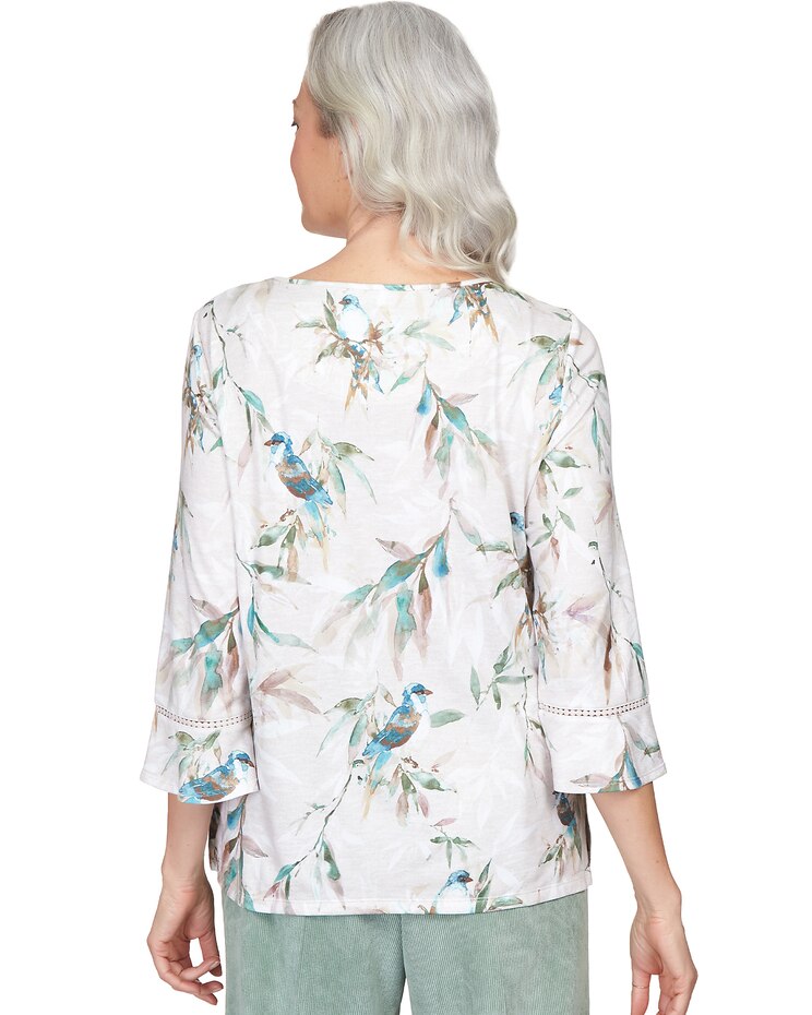 Alfred Dunner® St.Moritz Birds Crochet Flutter Sleeve Top image number 2