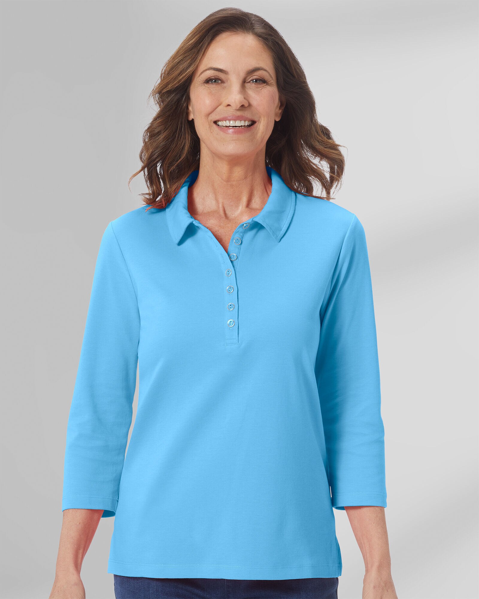 Women's three quarter sleeve polo shirts outlet