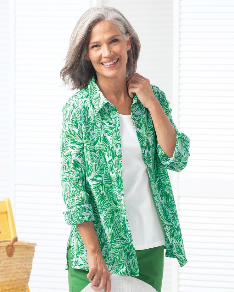 Palm-Print Crinkle Cotton Shirt image number 1
