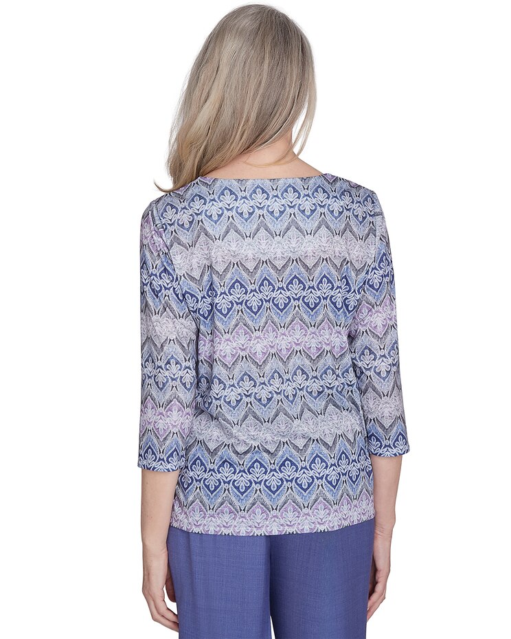 Alfred Dunner® Worth Avenue Crew Neck Lace Textured Top with Three Quarter Sleeves image number 3