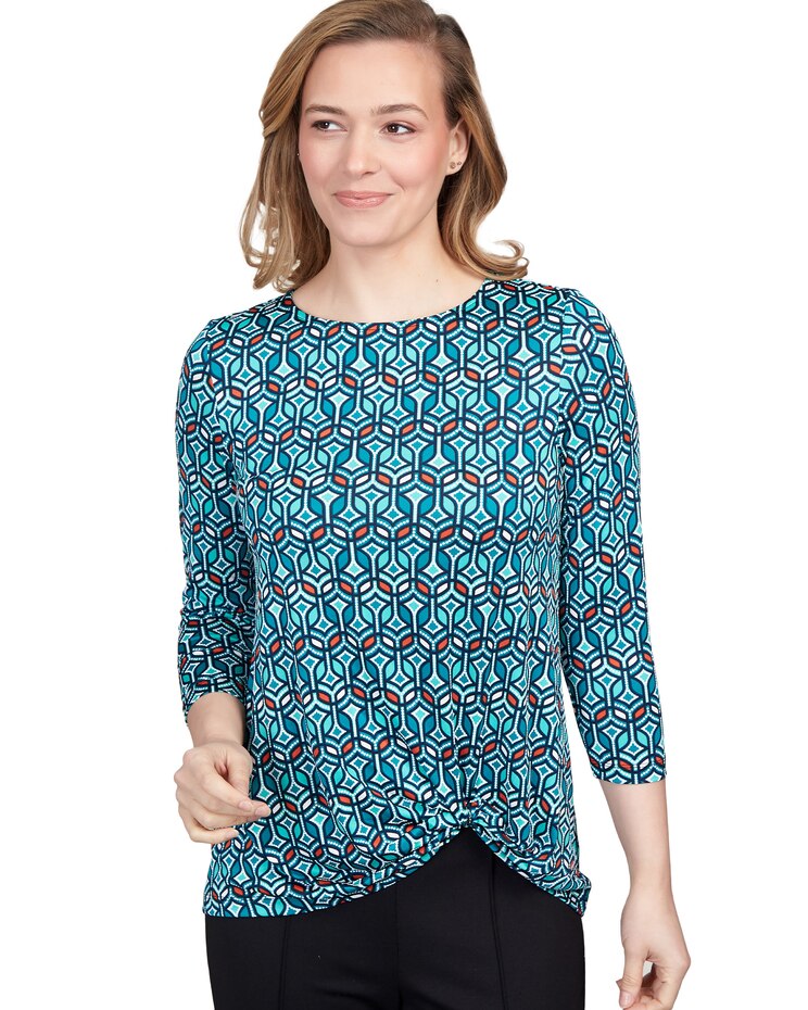 Ruby Rd® Geometric Puff Print Twisted Top image number 1