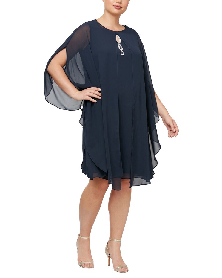 S.L. Fashions Midi Sheath Dress with Surplice Neckline and Short Flutter Sleeves image number 1