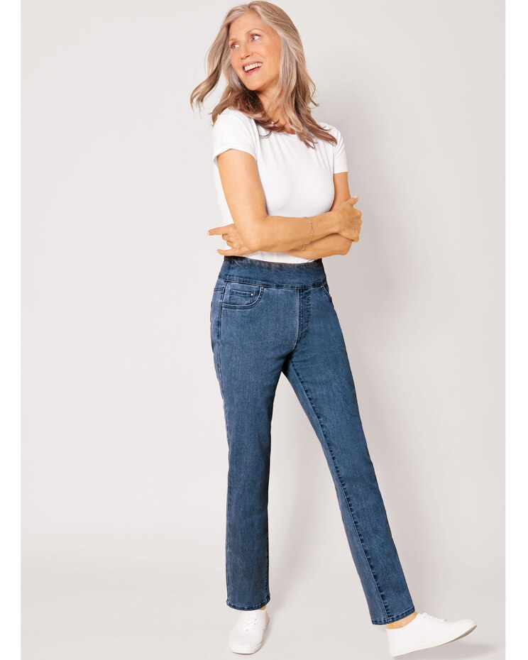 DenimEase Flat-Waist Pull-On Jeans image number 6
