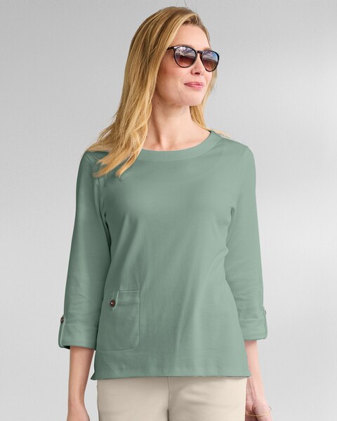 Essential Cotton Sedona Solid Roll-Sleeve Tee 