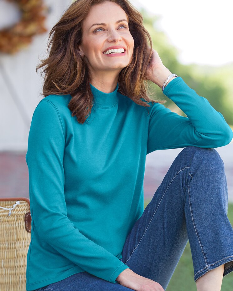 Essential Cotton Long-Sleeve Solid Mockneck image number 1