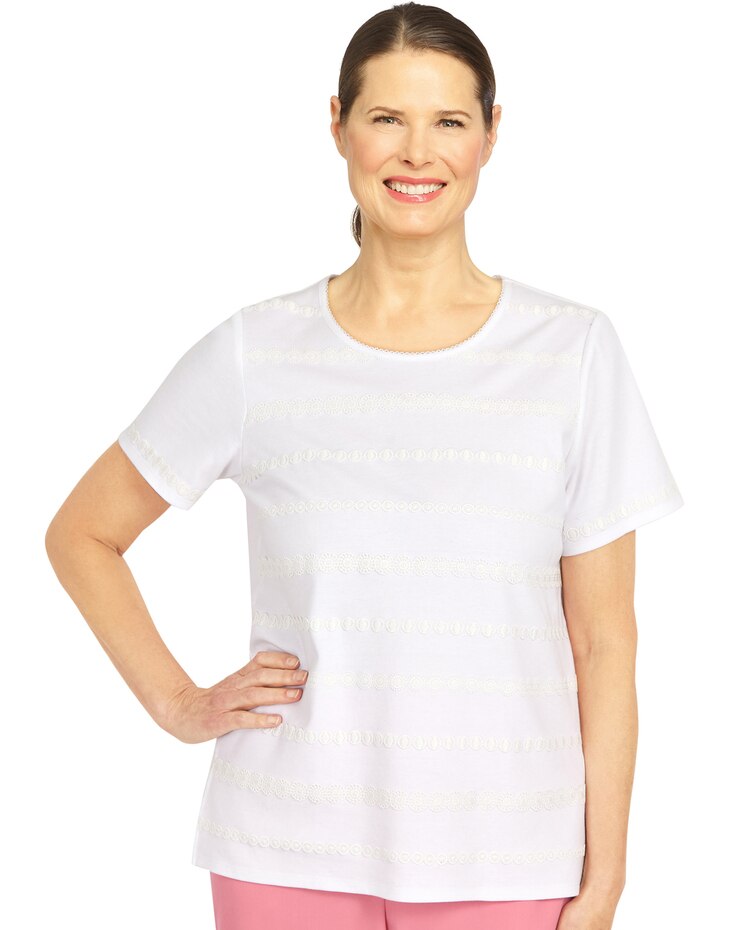 Alfred Dunner® Short and Sweet Lace Stripe Tee image number 1