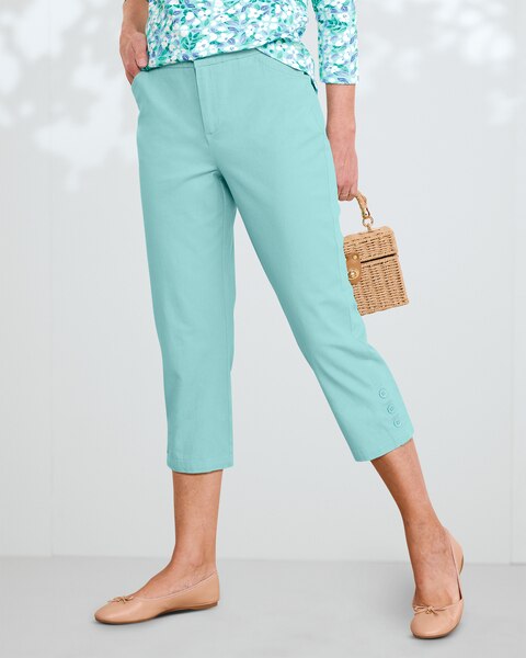 Dennisport Button-Hem Capris