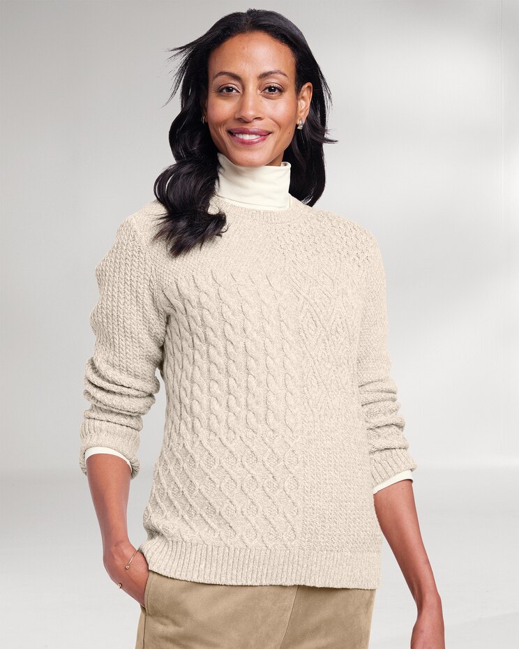 Cozy Cotton Mixed-Stitch Pullover Sweater image number 1