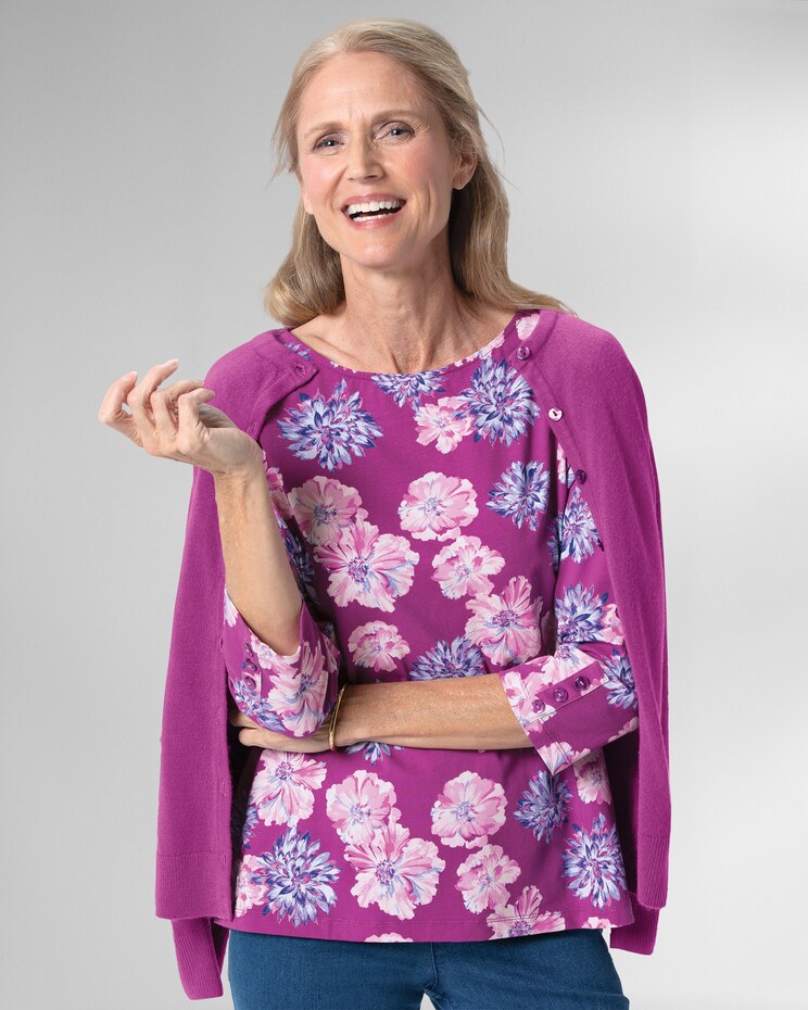 Prima™ Cotton Blooms Button-Trim Tee image number 1
