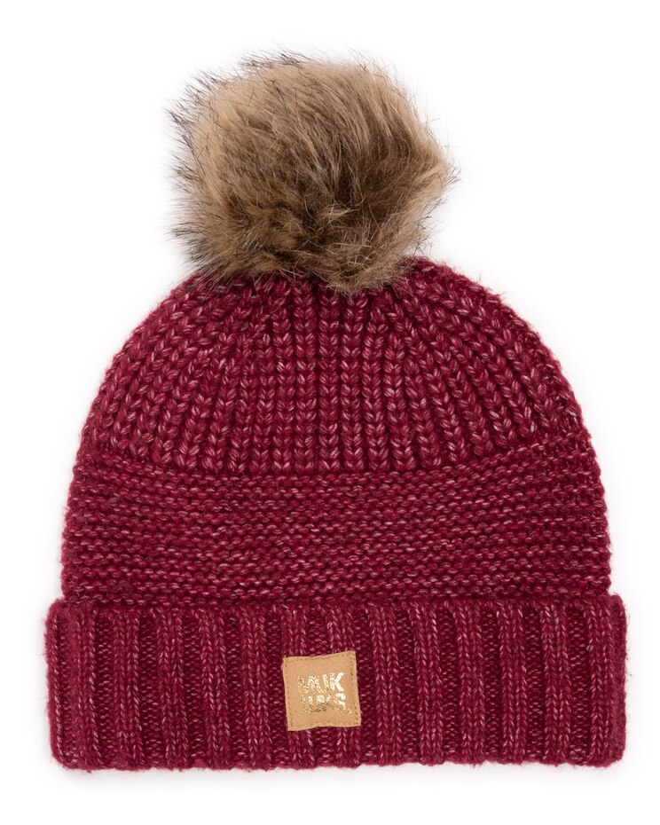 MUK LUKS® Womens Cuffed Cap With Natural Faux Fur Pom  Hats image number 1