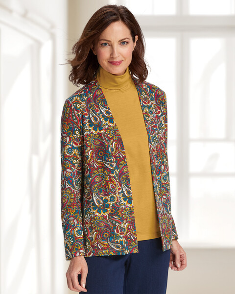 Claire Everyday Knit Paisley Open-Front Cardigan
