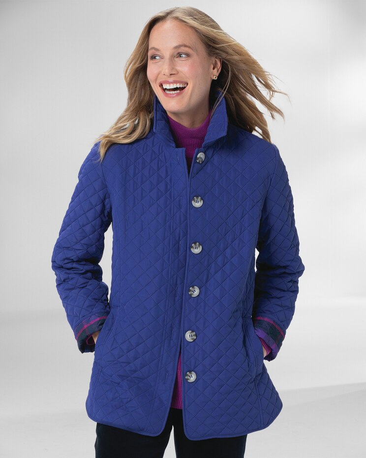 Plaid-Trimmed Quilted Coat image number 1